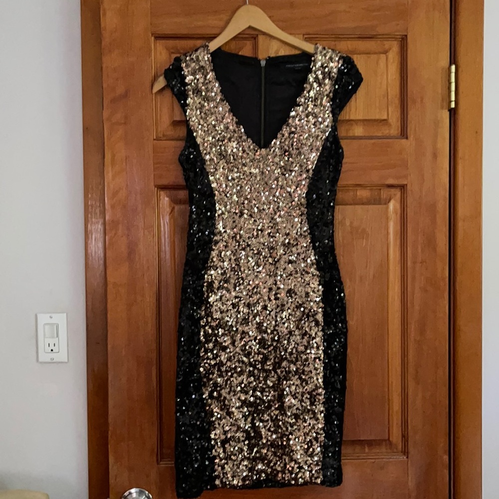 French Connection Black and Gold Sequin Dress